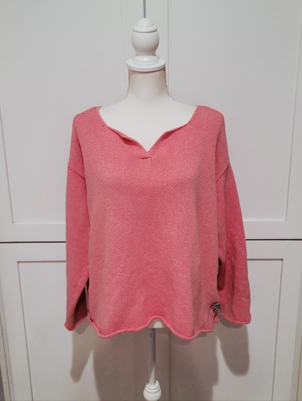 J.Jill Coral 100% Cotton V-Neck Relaxed Knit Sweater Women's Large
